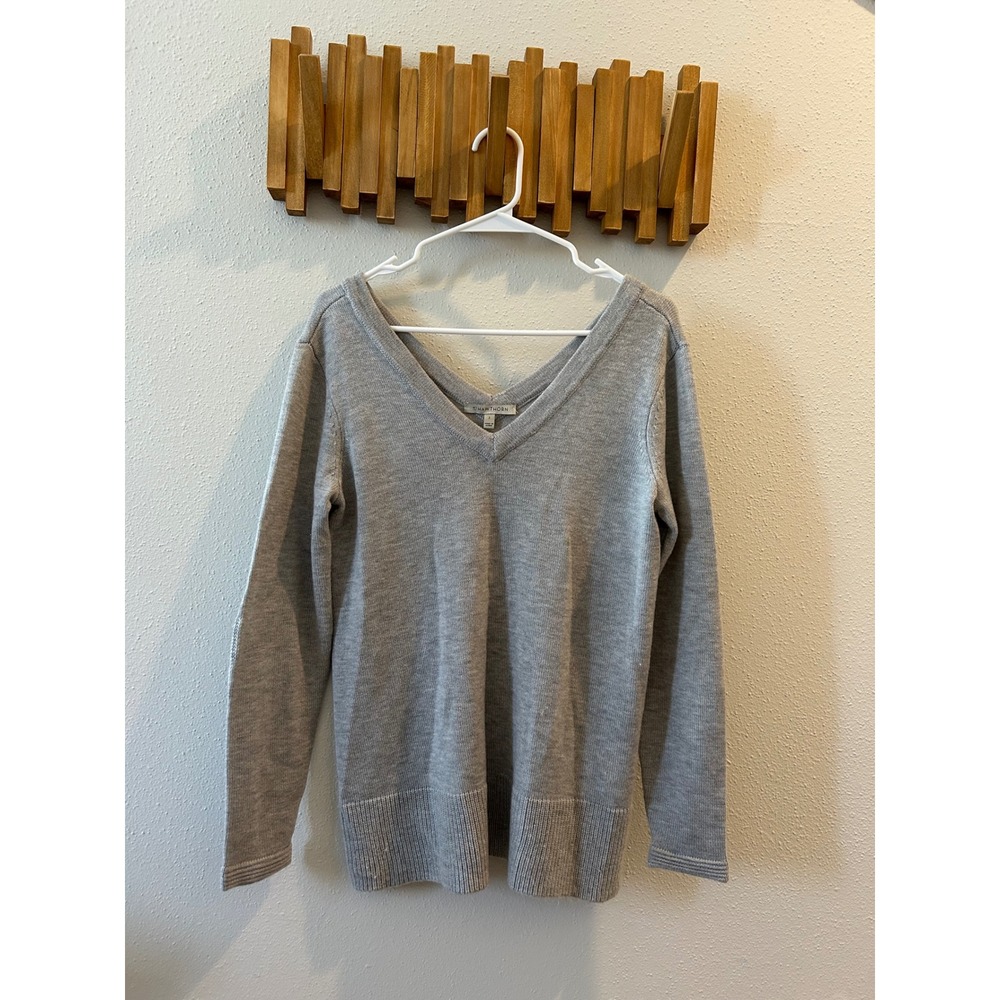 41 Hawthorn‎ Grey V Neck Long Sleeve Sweater Women Size S Elbow Patches